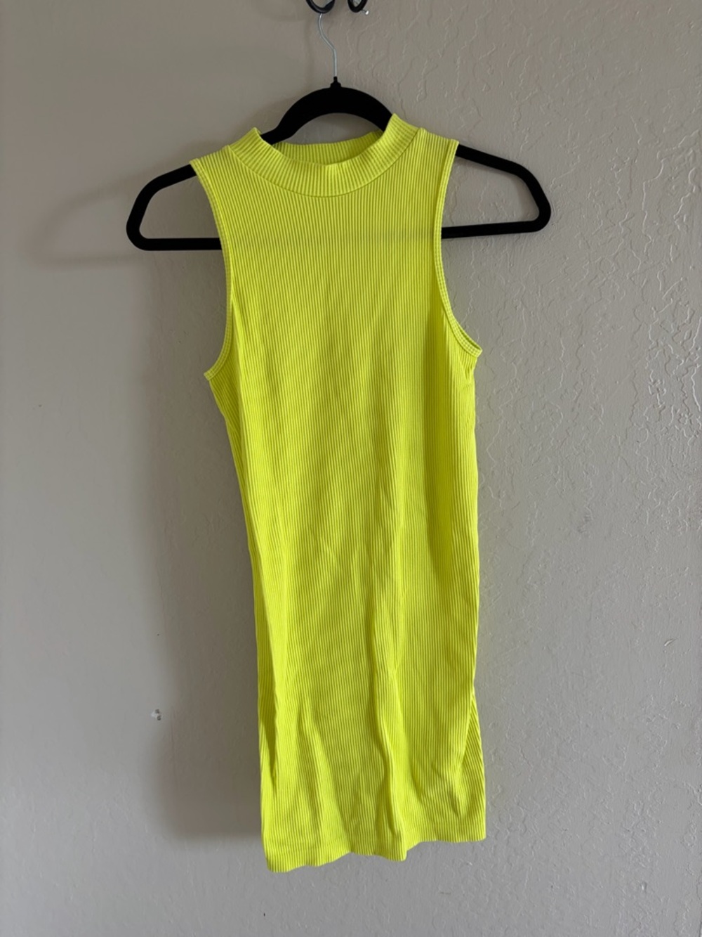 Popular 21 Sleek High-Neck Neon Green Knit Mini Dress